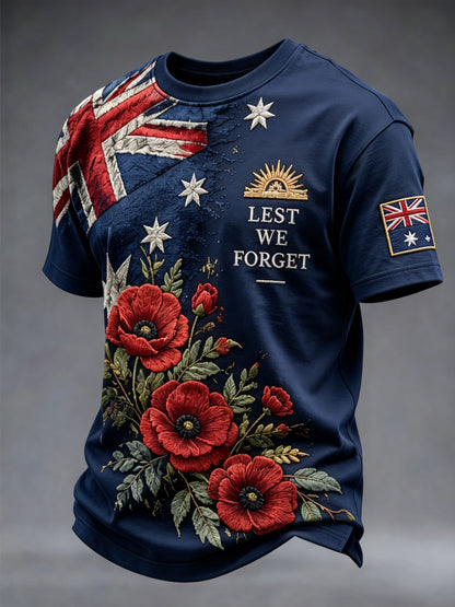 Men's Lest We Forget Australian Remembrance Day Print short sleeves t-shirt
