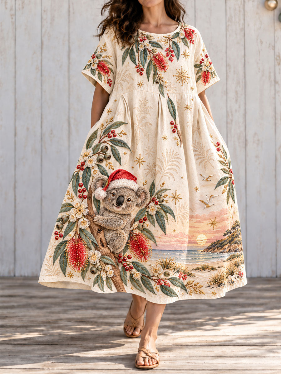 Women's Australian Christmas printed Short Sleeve Dresses