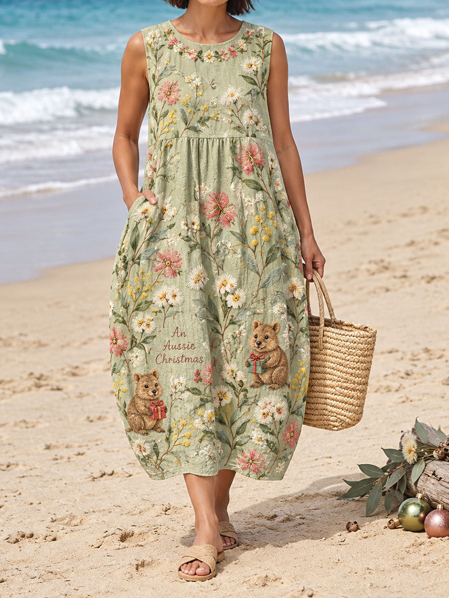 Women's AU Merry Christmas Down Under Art Printed Dress