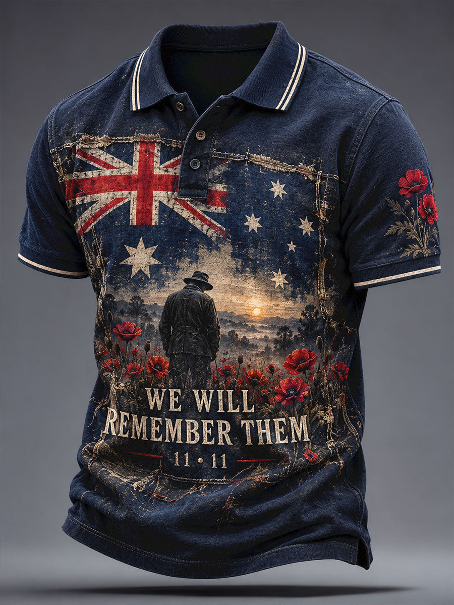 Men's AU Veteran Remebrance Day Lest We Forget Art Printed Casual Tops