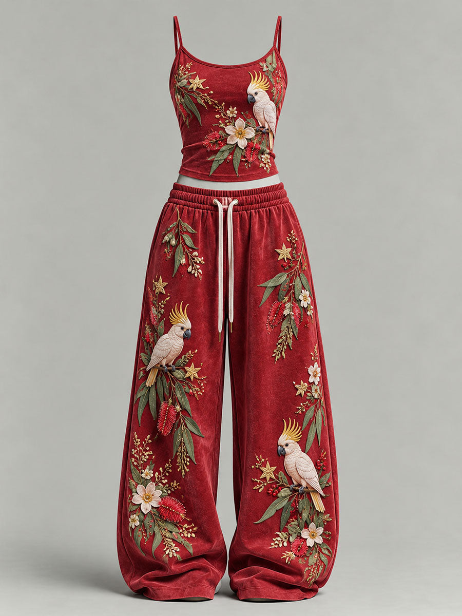 Women's Australian Christmas Cockatoo Print Tank Top And Sweatpants Set