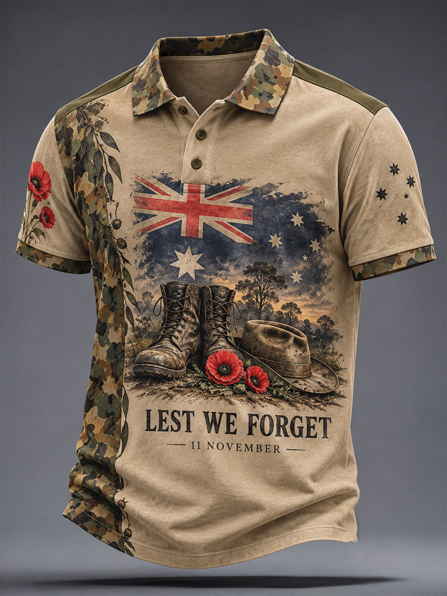Men's AU Veteran Remebrance Day Lest We Forget Art Printed Casual Tops