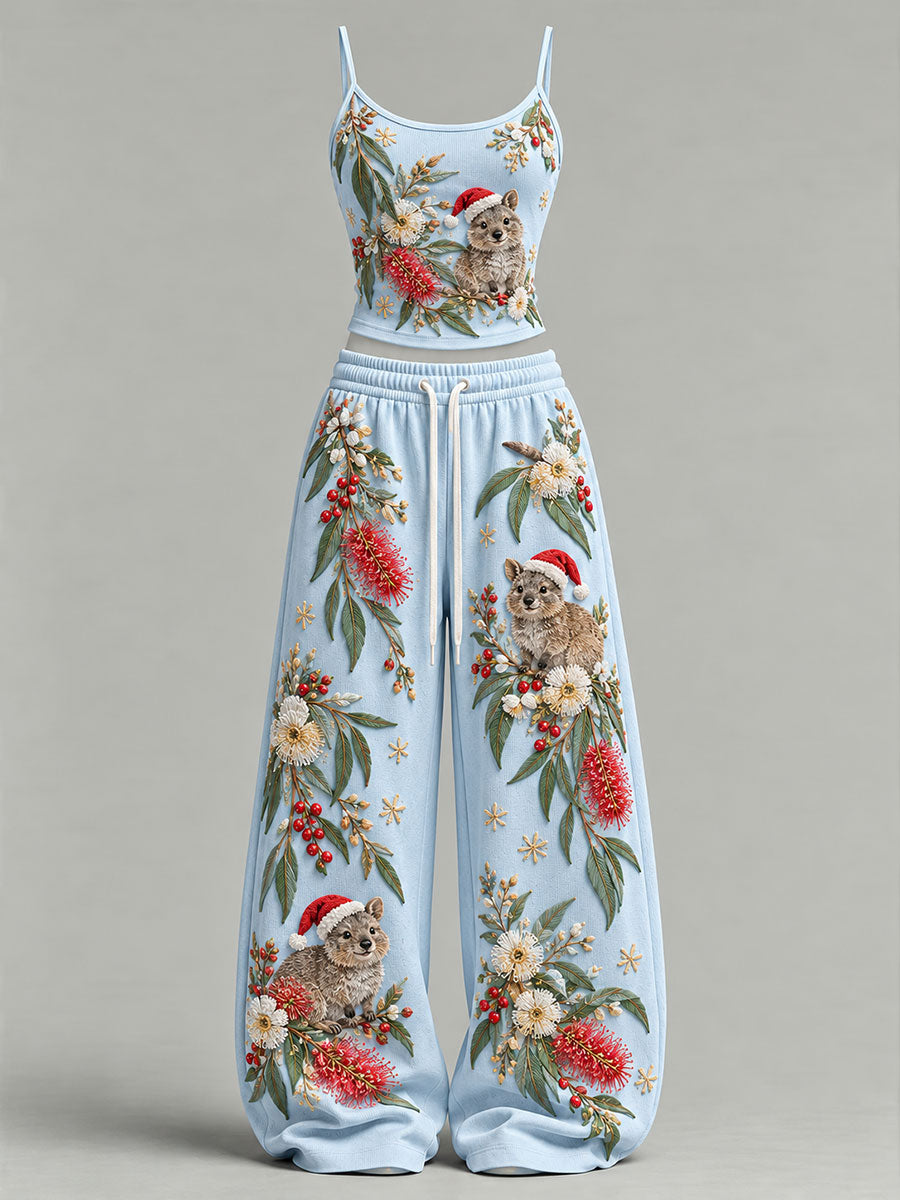 Women's Australian Christmas Quokka Print Tank Top And Sweatpants Set