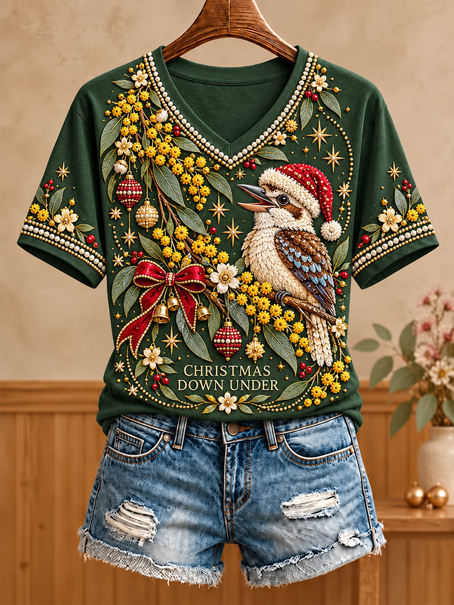 Women's Christmas In Australia V-Neck Short Sleeve T-Shirt