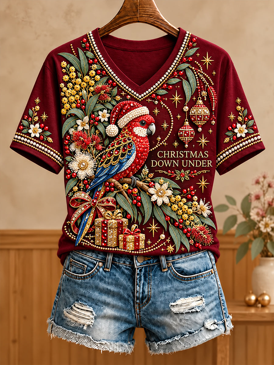 Women's Christmas In Australia V-Neck Short Sleeve T-Shirt