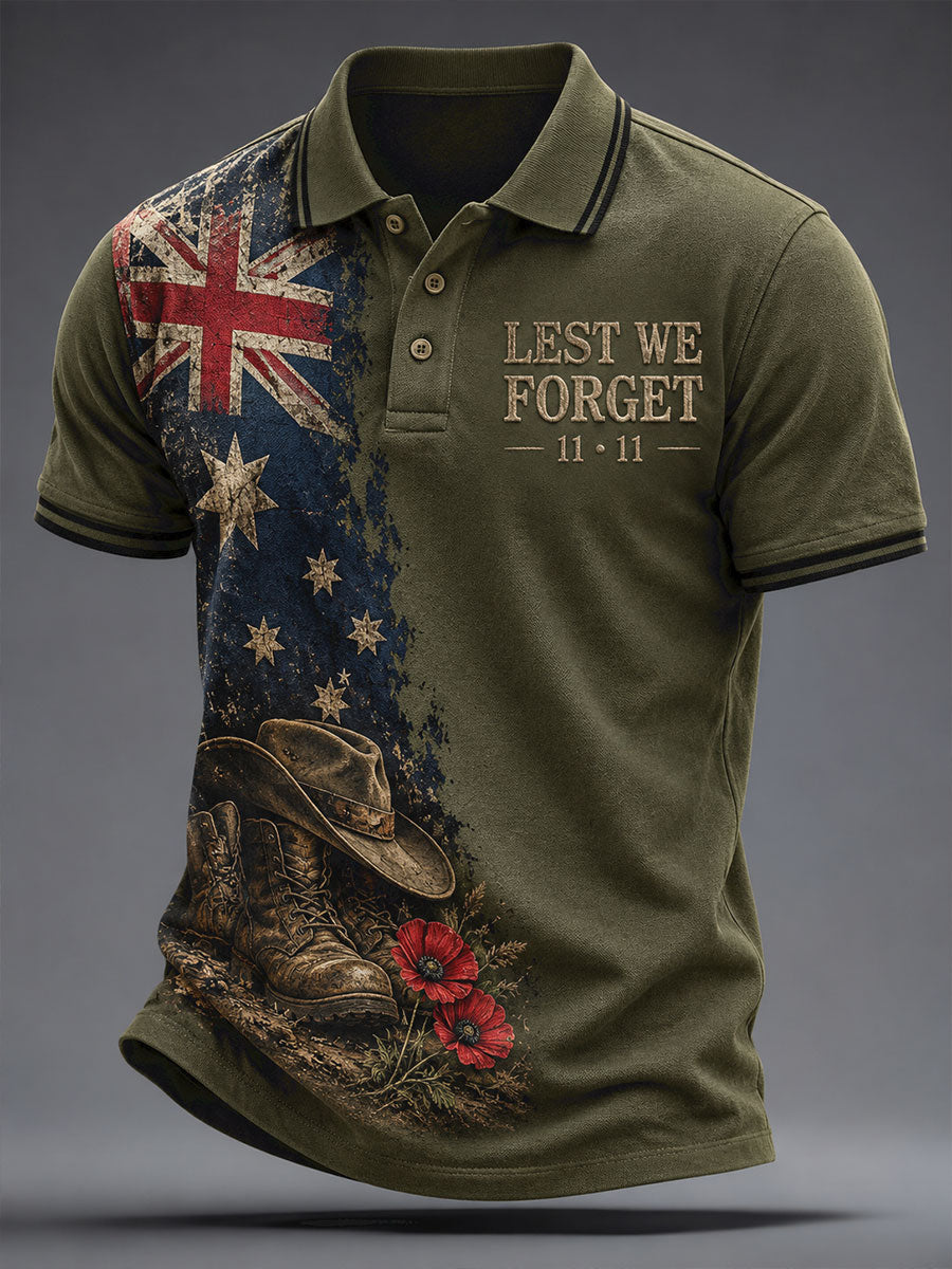 Men's AU Veteran Remebrance Day Lest We Forget Art Printed Casual Tops