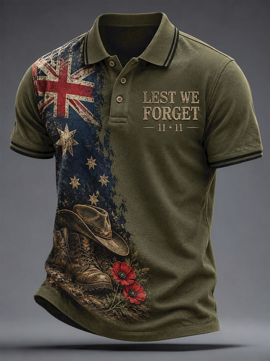 Men's Veteran Remebrance Day Lest We Forget Art Printed Casual Tops
