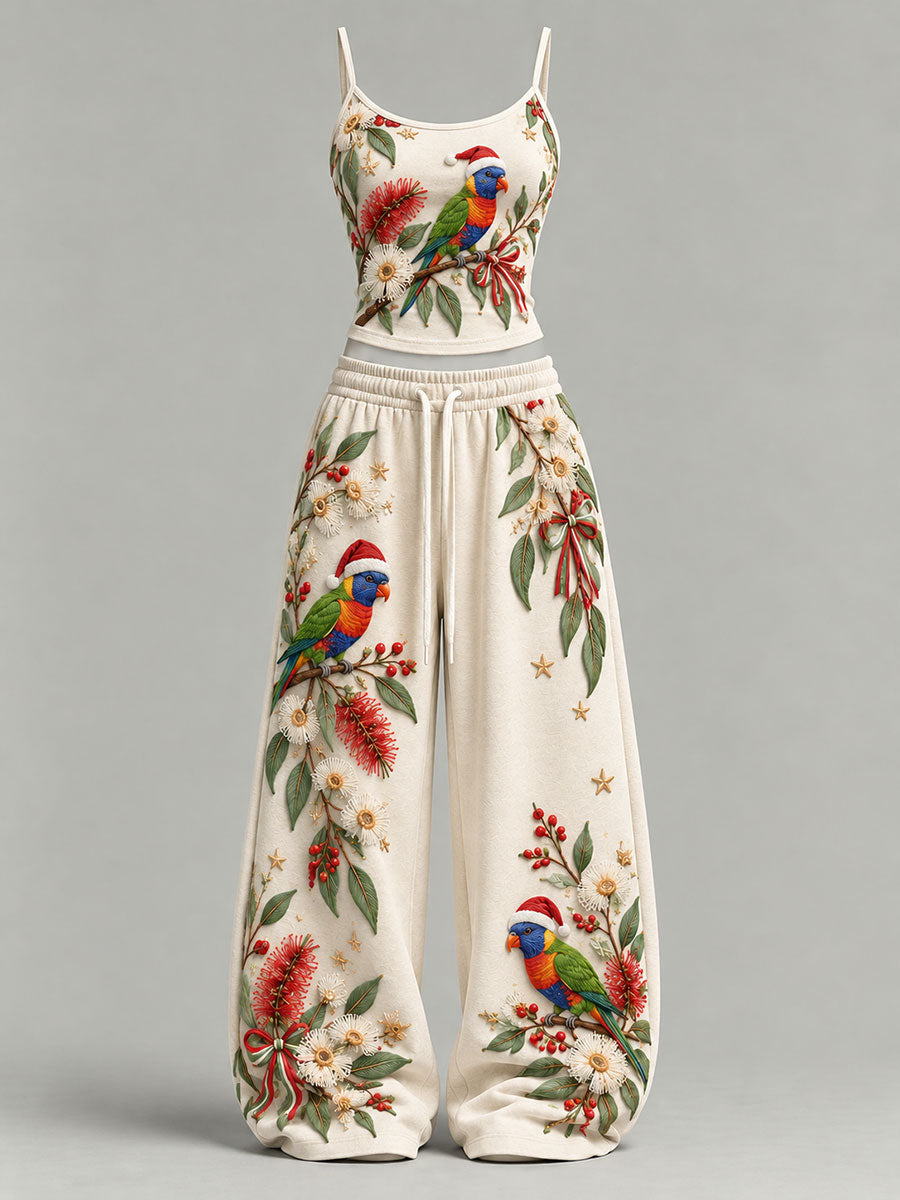 Women's Australian Christmas Rainbow Lorikeet Print Tank Top And Sweatpants Set