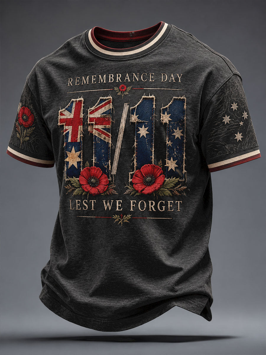 Men's AU veteran Remebrance Day Lest We Forget Art Printed T-shirt