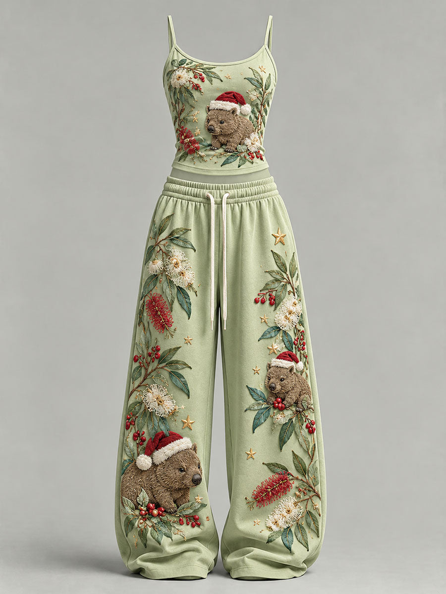 Women's Australian Christmas Wombat Print Tank Top And Sweatpants Set