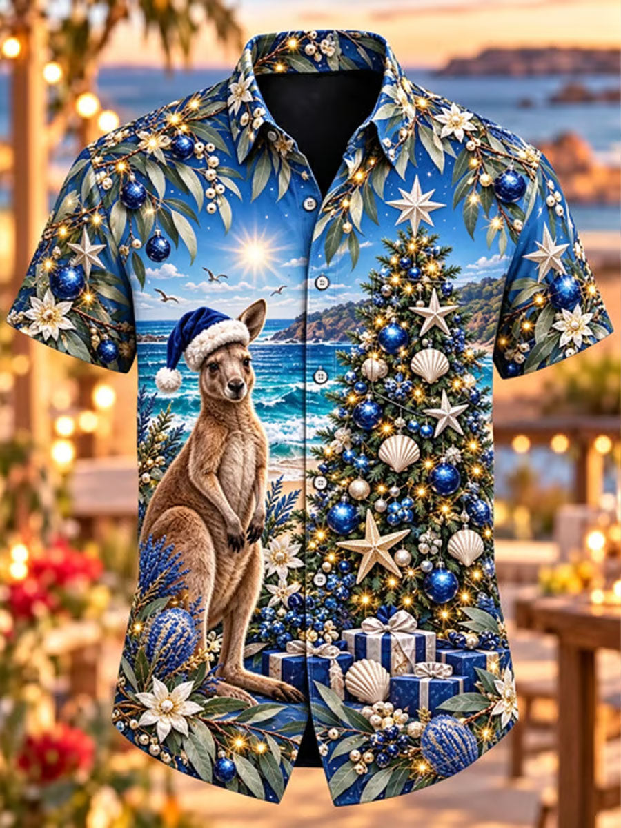 Men's Australian Christmas printed Short Sleeve Shirt