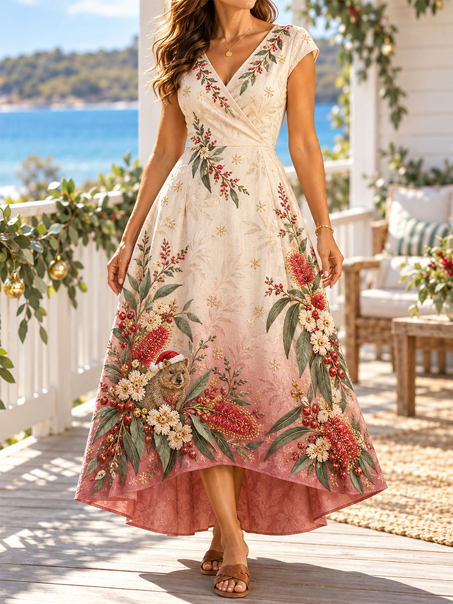 Women's Retro Australian Christmas V-Neck Dress