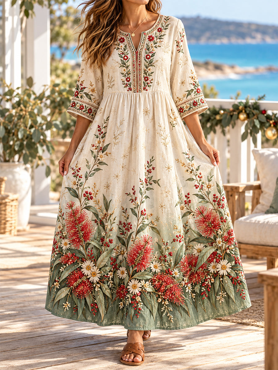 Women's Retro Australian Christmas Mid-length Sleeve Dress
