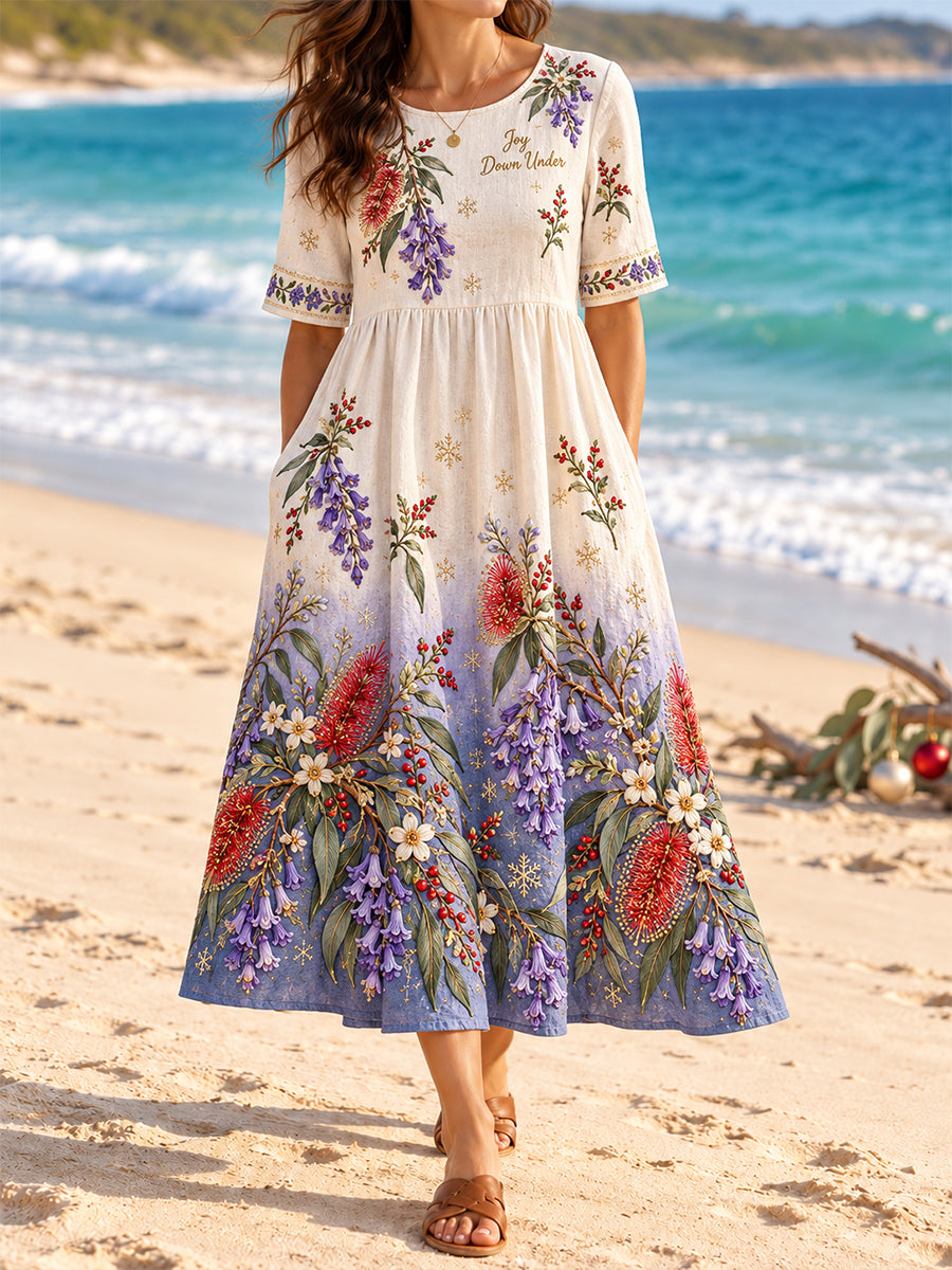 Women's Retro Australian Christmas Cotton-Linen Dress