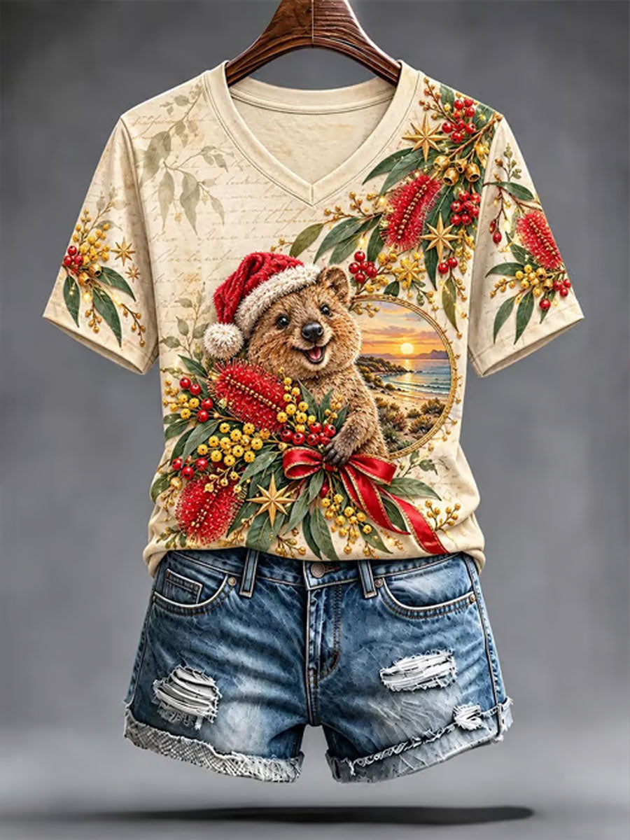 Women's Australian Christmas printed short-sleeved T-shirt