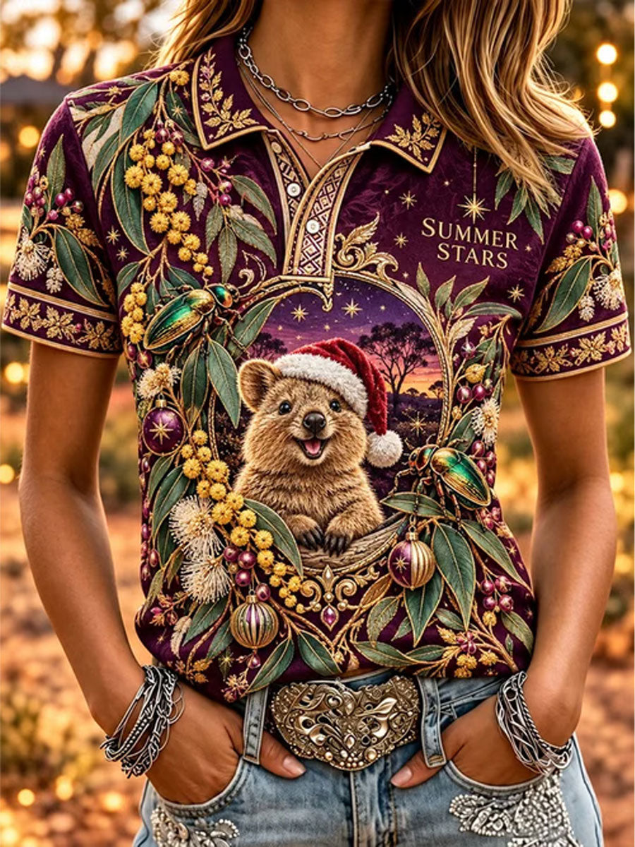 Women's Australian Christmas printed polo T-shirt