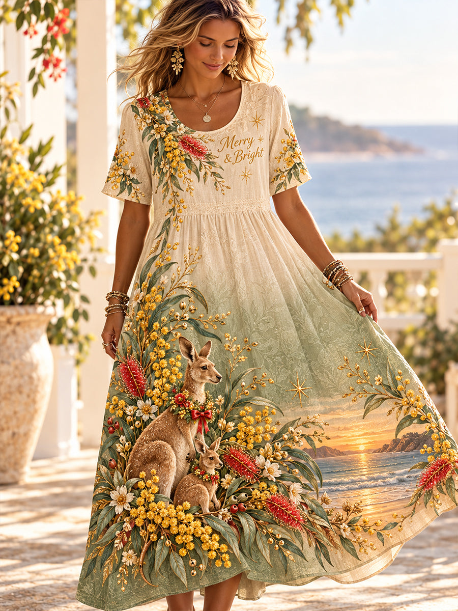 Women's Christmas In  Cotton Linen Dress