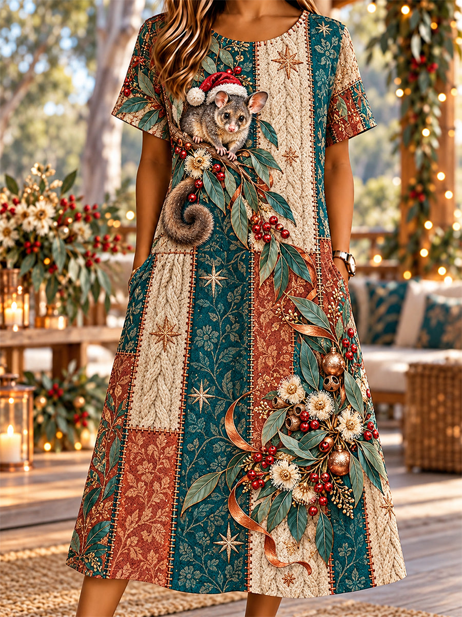 Women's Retro Australian Christmas Cotton-Linen Dress