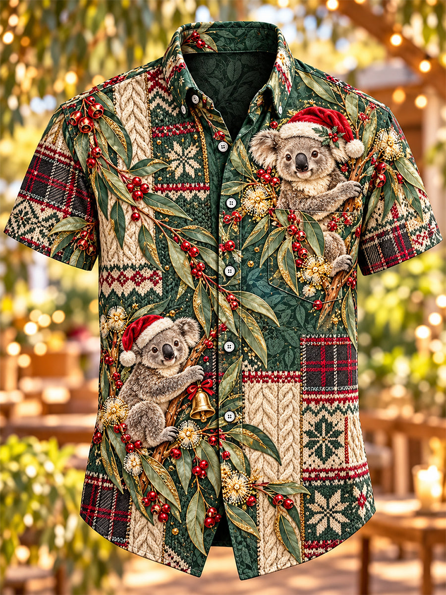 Men's Retro Australian Christmas Cotton-Linen Short-Sleeve Shirt