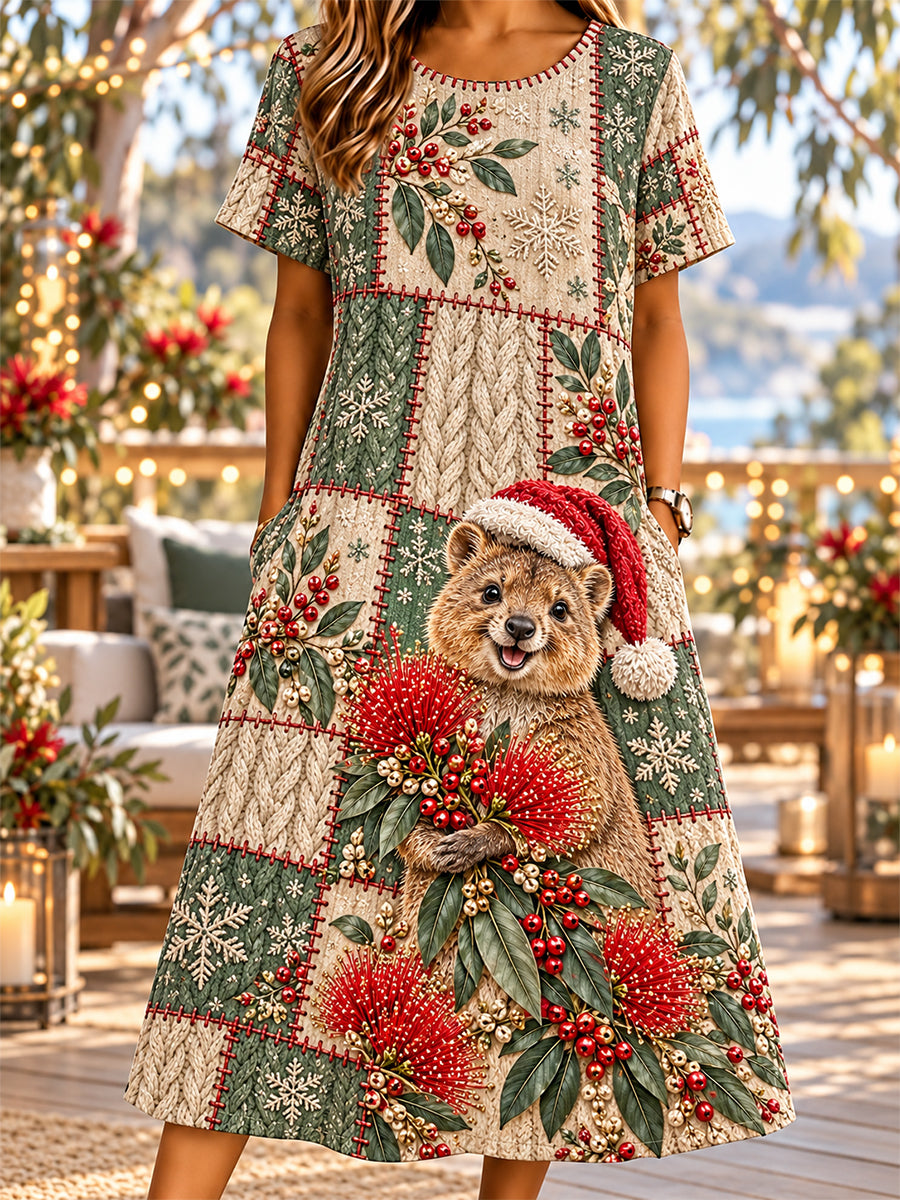 Women's Retro Australian Christmas Cotton-Linen Dress
