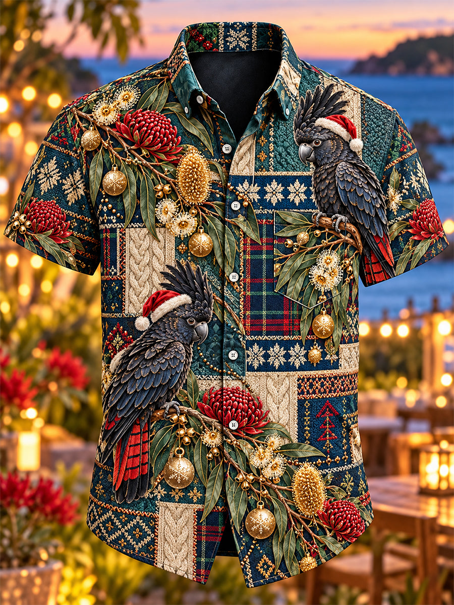 Men's Retro Australian Christmas Cotton-Linen Short-Sleeve Shirt