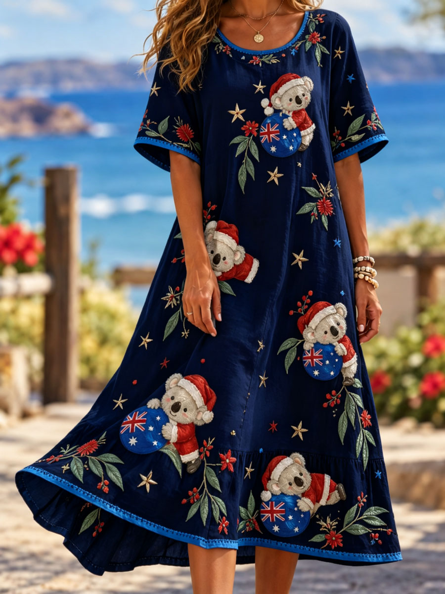 Women's Christmas printed short-sleeved dress
