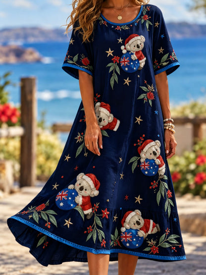 Women's Christmas printed short-sleeved dress