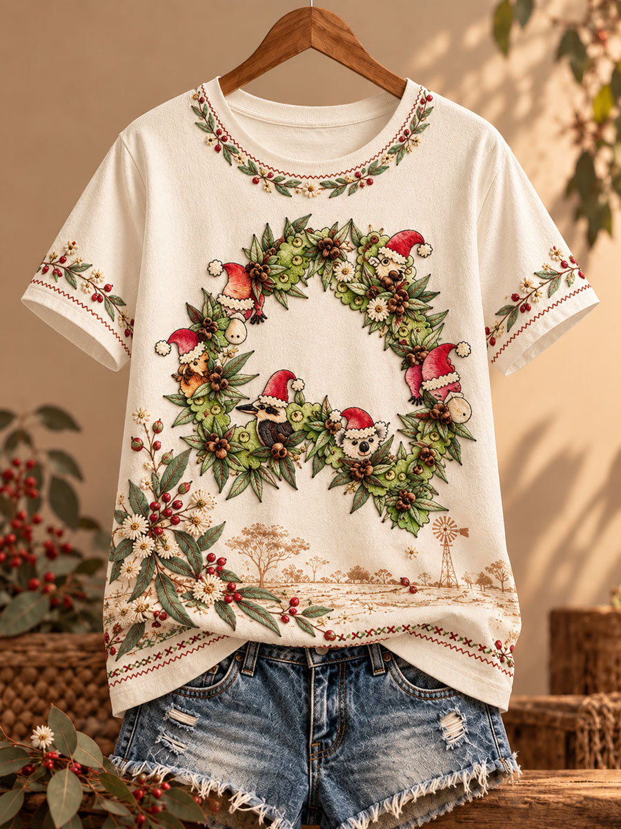 Women's Christmas printed short-sleeved T-shirt