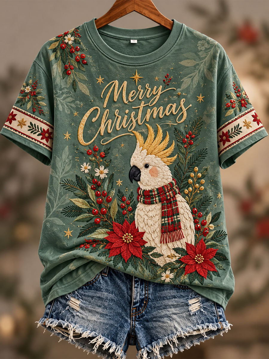 Women's Christmas printed short-sleeved T-shirt