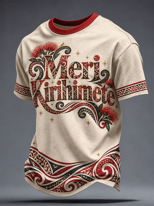 Men's NZ Maori Art Christmas Printed T-shirt