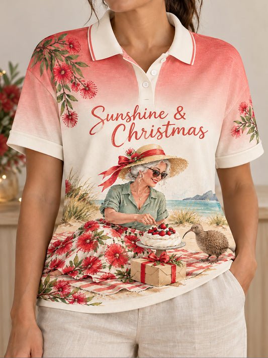 Women's NZ Christmas Art Printed Casual Tops