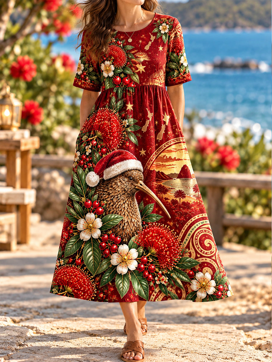 Women's Christmas in New Zealand Cotton Linen Dress