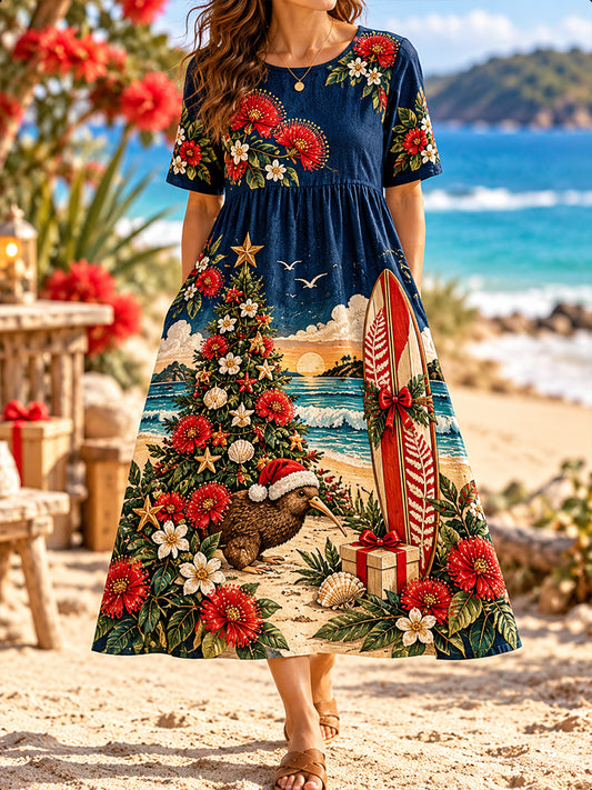 Women's Christmas in New Zealand  Cotton Linen Dress