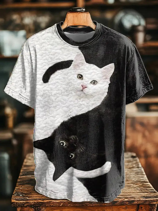 Unisex Stitching Cat Art Print T-Shirt As picture / S