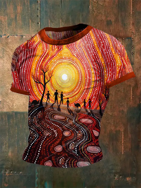 Unisex Vintage Australian Aboriginal Colourful Dot Art Kangaroo Abstract Print Casual Cotton Short Sleeve T-Shirt As