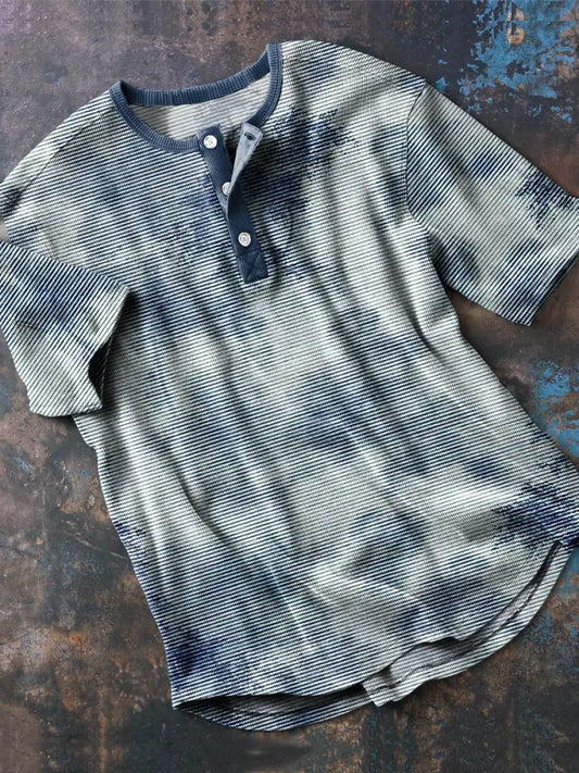 Vintage Abstract Tree Swoosh Print Casual 3 Button T-Shirt Colorful / S Men’s Clothing