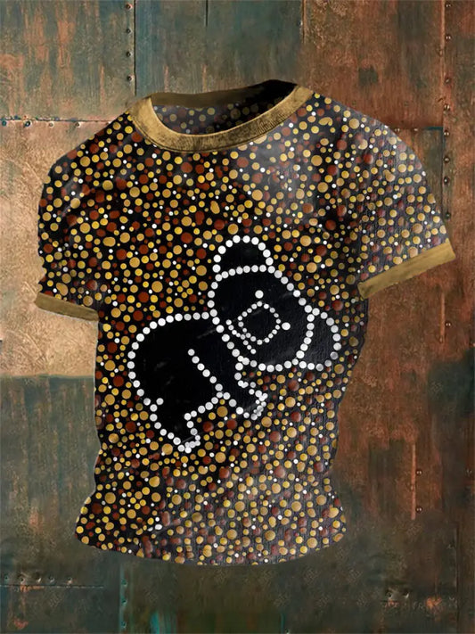 Vintage Australian Aboriginal Inspired Dot Art Koala Abstract Print Casual Cotton Short Sleeve T-Shirt As picture / S