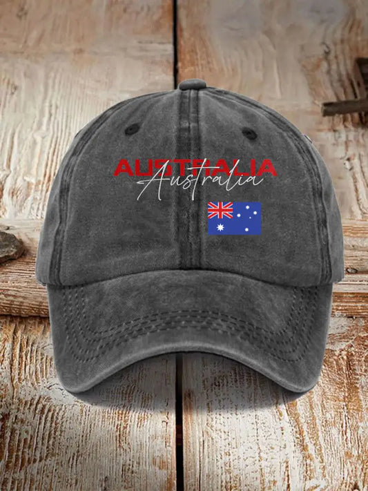 Vintage Australian Flag Alphabet Fun Print Hats Gray / JM