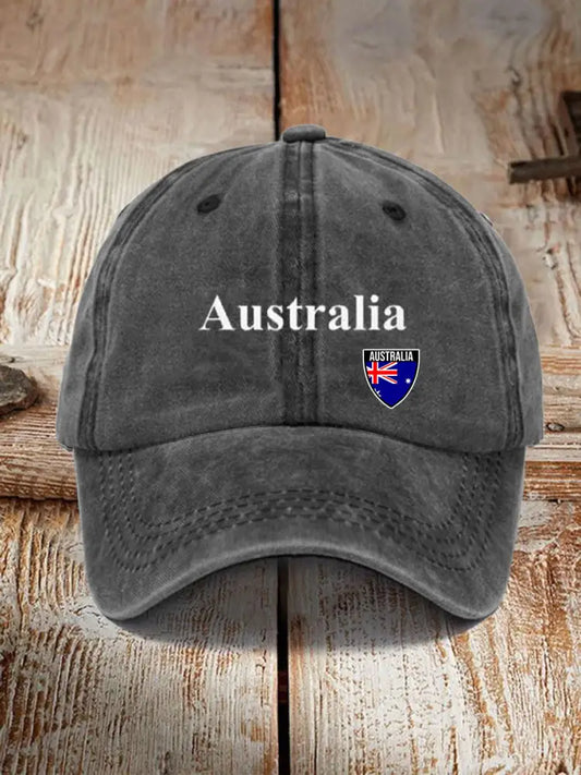 Vintage Australian Flag and Coat of Arms Fun Print Hats Gray / JM