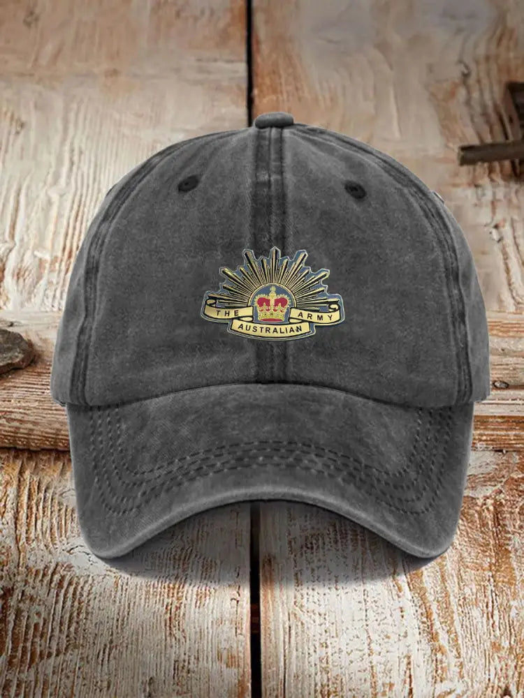 Vintage Australian Flag and Coat of Arms Fun Print Hats Gray / JM