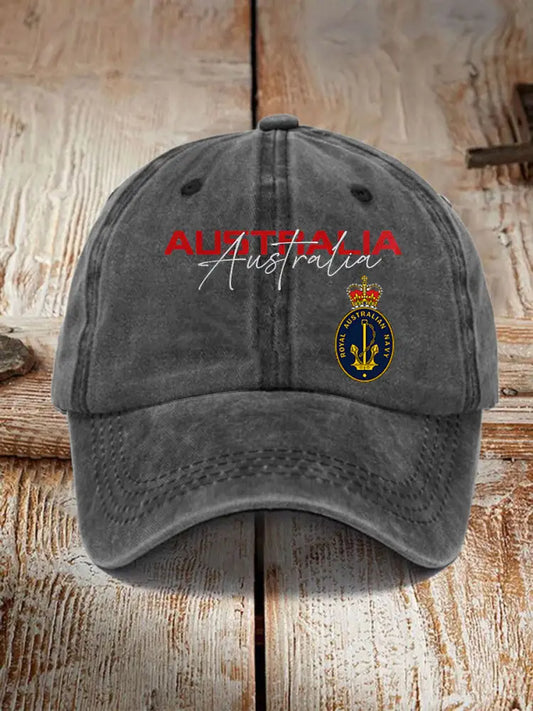Vintage Australian Flag and Coat of Arms Fun Print Hats Gray / JM