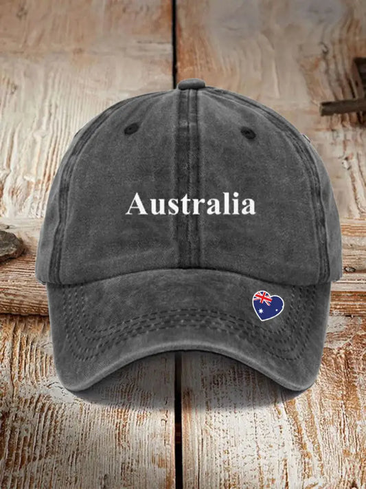 Vintage Australian Flag and Coat of Arms Fun Print Hats Gray / JM
