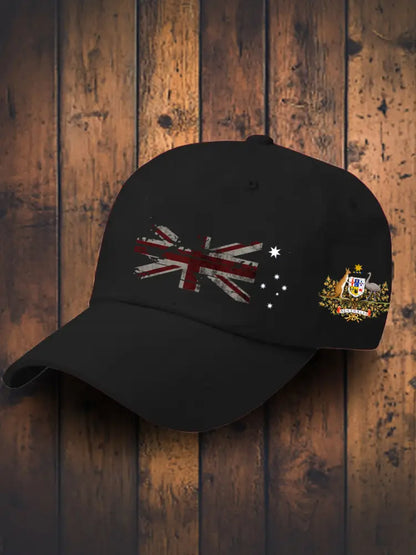Vintage Australian Flag Badge Casual Print Hats Black / JM