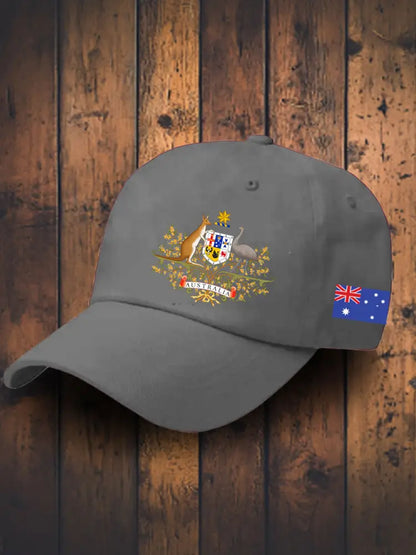 Vintage Australian Flag Badge Casual Print Hats Gray / JM