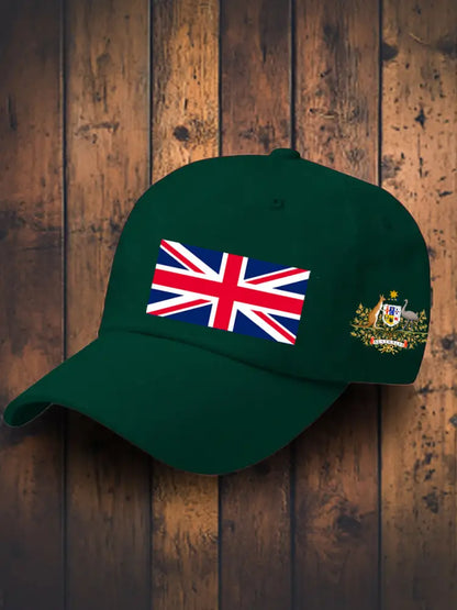 Vintage Australian Flag Badge Casual Print Hats Green / JM