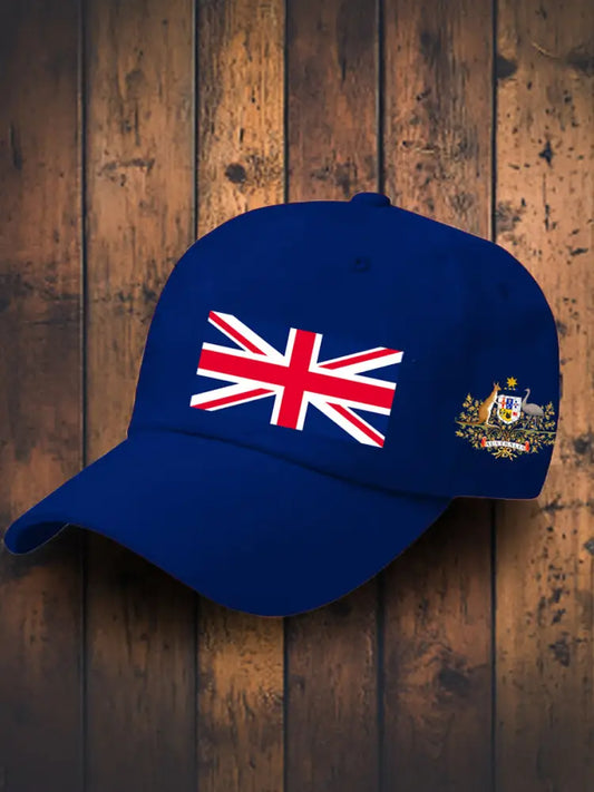 Vintage Australian Flag Badge Casual Print Hats Navy Blue / JM