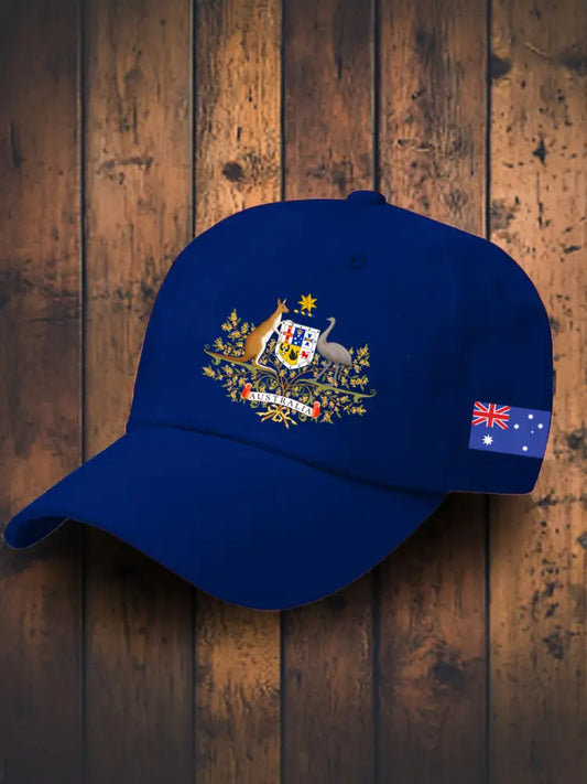 Vintage Australian Flag Badge Casual Print Hats Navy Blue / JM