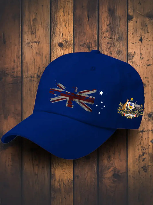 Vintage Australian Flag Badge Casual Print Hats Navy Blue / JM