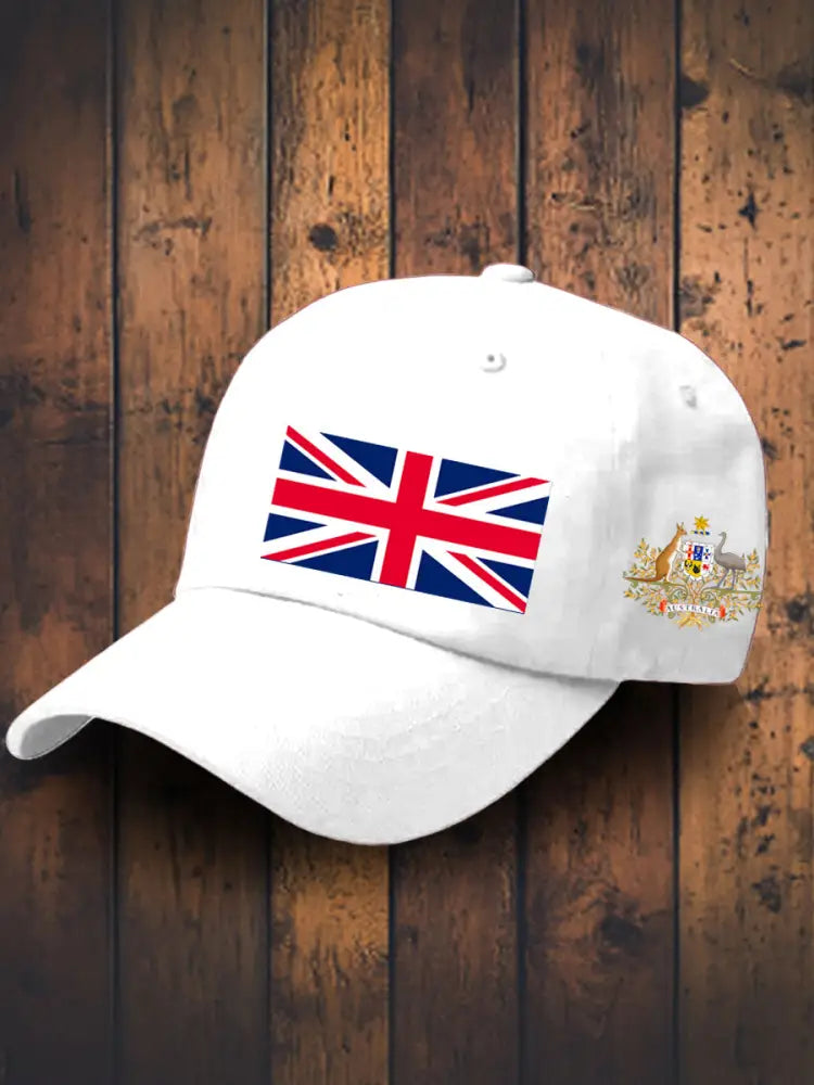 Vintage Australian Flag Badge Casual Print Hats White / JM