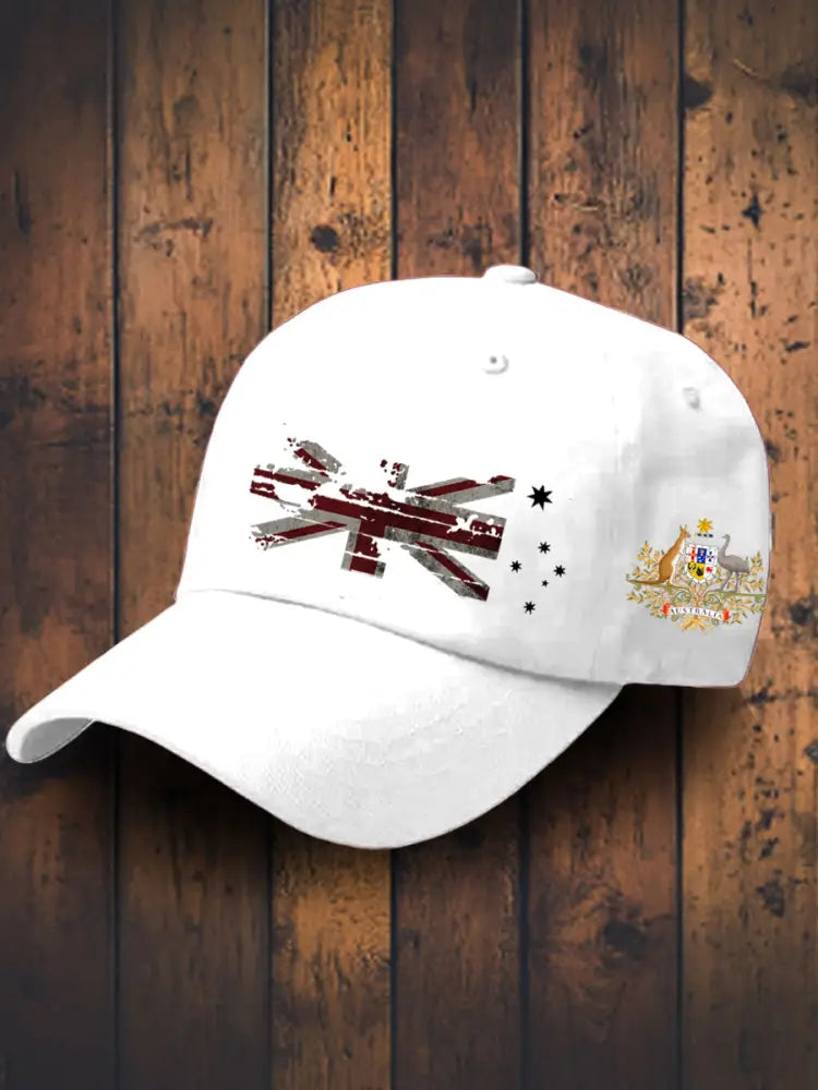 Vintage Australian Flag Badge Casual Print Hats White / JM